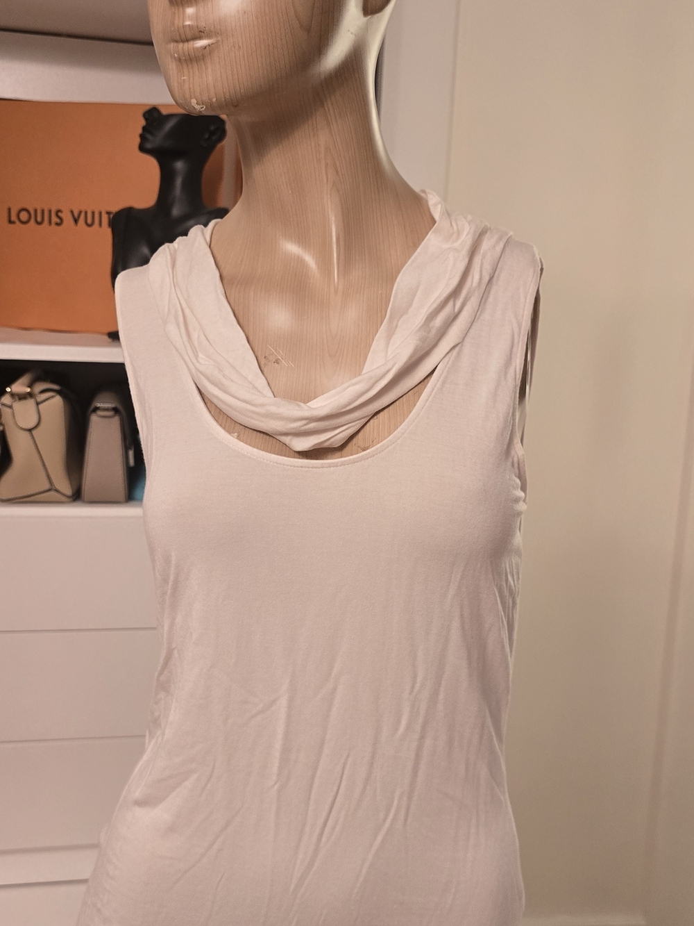 bebe Ivory Cowl Neck Sleeveless Tank